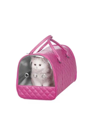  205  Kapitone Şeffaf Kedi Taşıma Çantası 22*30*45 cm Pembe