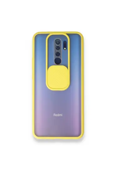  942 Xiaomi Redmi 9 Kılıf Palm Buzlu Kamera Sürgülü Silikon - Ürün Rengi : Sarı