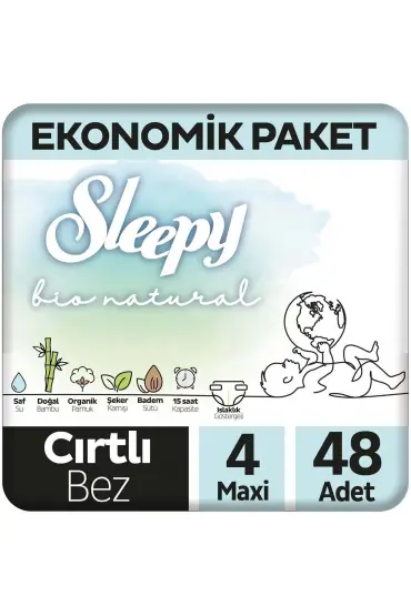  193  Bio Natural Bebek Bezi  4 Beden 7-14 Kg 48 Adet