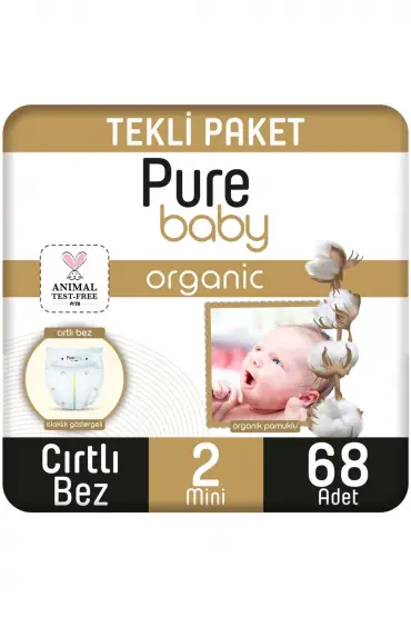  193  Pure  Organik Bebek Bezi  2 Beden 3-6 Kg 68 Adet