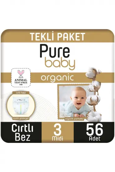  193  Pure  Organik Bebek Bezi  3 Beden 4-10 Kg 56 Adet