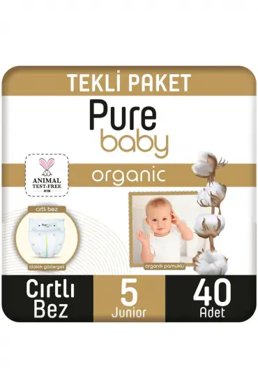  193  Pure  Organik Bebek Bezi  5 Beden 11-20 Kg 40 Adet