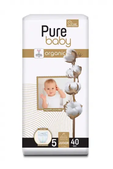  193  Pure  Organik Bebek Bezi  5 Beden 11-20 Kg 40 Adet