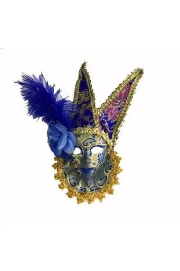  193 Tüylü Dekoratif Seramaik Maske Mavi Renk