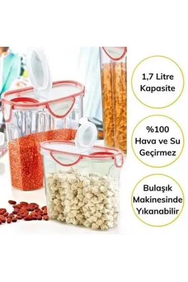  303  Kilitli Kapaklı Contalı Hava,Su Sıvı Geçirmez 1,7 Litre Erzak Saklama Kabı-SA585