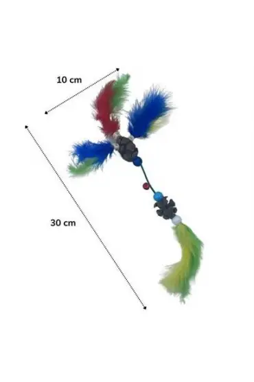  303  Tüylü Tahta Boncuklu Zilli Kedi Oyuncağı Çok Renkli Kedi Oyuncak