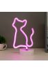 Pembe Kedi Model Neon Led Işıklı Masa Lambası Dekoratif Aydınlatma Gece Lambası