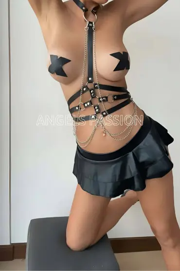  41 Göbeği Saran Fantazi Korse Harness - Ürün Rengi:Kırmızı