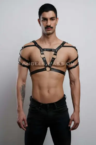  41 Erkek Harness, Erkek PartyWear, Deri Erkek Parti Elbise Aksesuarı - Ürün Rengi:Siyah