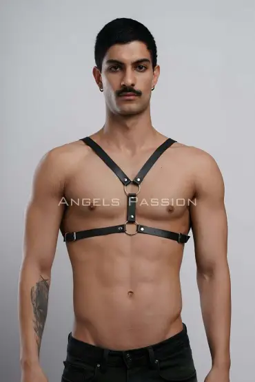  41 Erkek Deri Göğüs Harness, Erkek Fantazi Giyim, Clubwear, Partywear - Ürün Rengi:Siyah