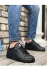  946  Kalın Tırtık Yüksek Siyah Taban Siyah Bağcıklı Spor Erkek Ayakkabı