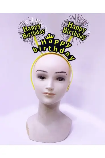  193 Parti  Birthday Püsküllü Neon Sarı Renk Doğum Günü Tacı 22x19 cm