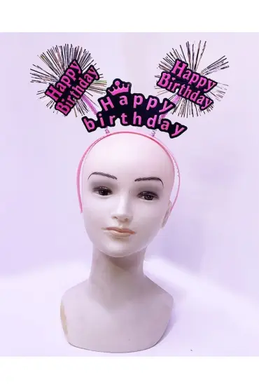  193  Birthday Püsküllü Neon Pembe Renk Doğum Günü Tacı 22x19 cm