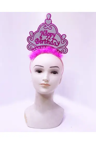  193  Birthday Neon Pembe Renk Doğum Günü Tacı 24x15 cm