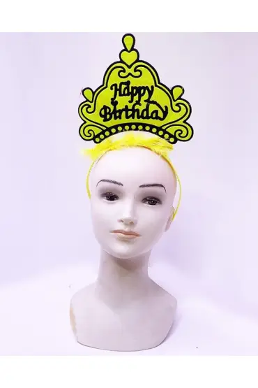  193  Birthday Neon Sarı Renk Doğum Günü Tacı 24x15 cm