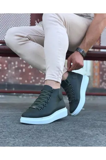  947 CZ032 Haki Bağcıklı Sneakers  Yarım Bilek Bot