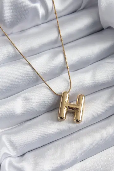  943  316L Çelik Gold Renk Bubble "H" Harf Model Kadın Kolye