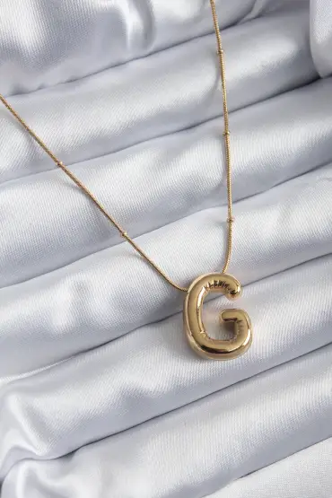  943  316L Çelik Gold Renk Bubble "G" Model Kadın Kolye