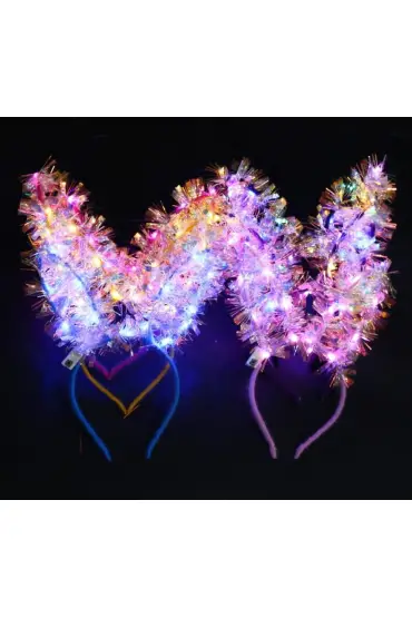 Led Işıklı Püsküllü Pembe Renk Tavşan Tacı 21x17 cm