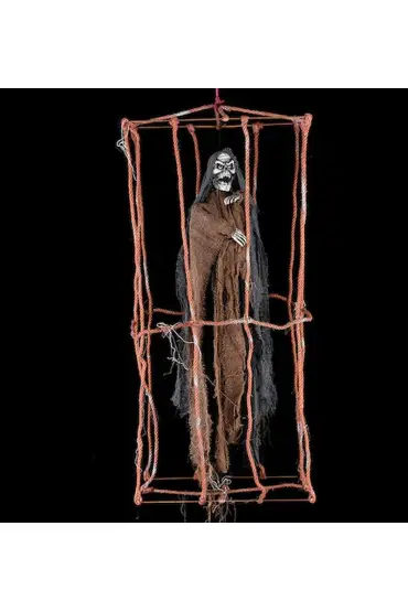 Ürpertici Scary Halloween Sesli Hareketli Sensörlü Siyah Kuru Kafa Dekor 90 cm