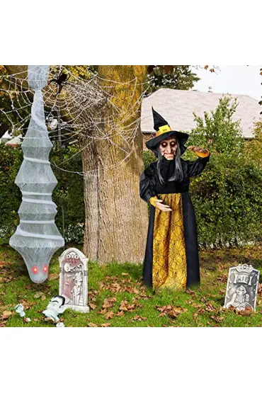 Ses Sensörlü Cadılar Bayramı Halloween Konuşan Işıklı ve Hareketli Mega Boy Demirli Cadı 135 cm