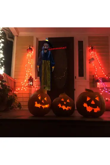 Ses Sensörlü Cadılar Bayramı Halloween Konuşan Işıklı ve Hareketli Mega Boy Demirli Cadı 135 cm