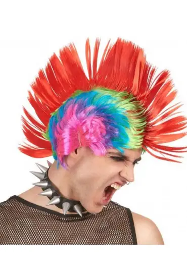 Mohican Mohawk Punk 70 li Yıllar 80 li Yıllar Peruğu Rainbow Peruk Kırmızı Saçaklı