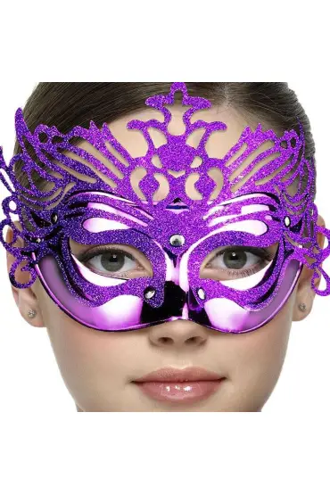 Metalik Mor Renk Masquerade Kelebek Simli Parti Maskesi 23x14 cm