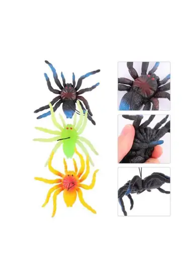 Yumuşak Plastik Malzemeden İmal Karışık Renk Tarantula Örümcek 6 Adet 13x13 cm