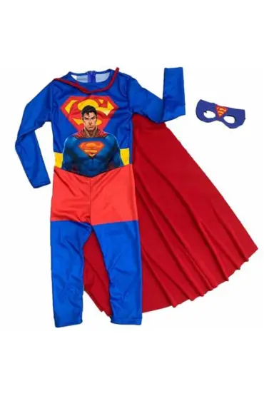 Çocuk Superman Kostümü - Pelerinli ve Maskeli Superman Kostüm 7-8 Yaş