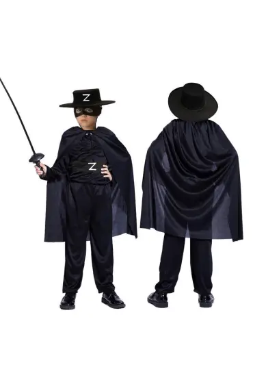 Zorro Kara Şövalye Kostümü - Zorro Kostümü Çocuk Boy 7-8 Yaş