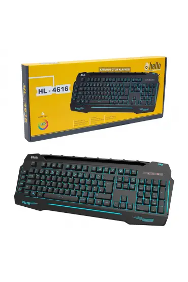  192 HELLO HL-4616 4 MAKRO TUŞLU 3 RENK IŞIKLI KABLOLU GAMING OYUNCU KLAVYE (4172)