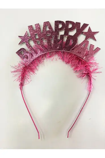  192 Happy Birthday Yazılı Metalize Pembe Renk Parti Tacı (4172)