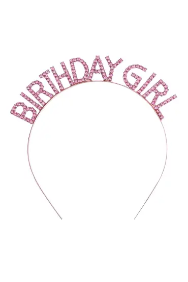 Pembe Renk Kristal Taşlı Parlak Birthday Girl Yazılı Taç 16x17 cm ( )