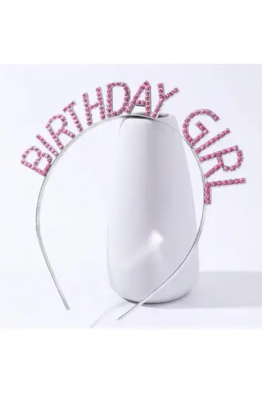 Pembe Renk Kristal Taşlı Parlak Birthday Girl Yazılı Taç 16x17 cm ( )