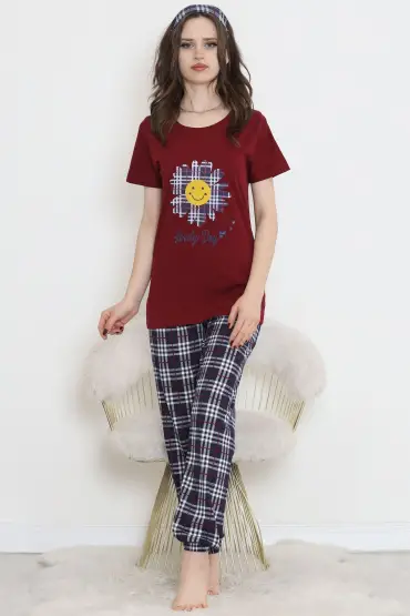  275 Desenli Pijama Takımı Bordo1