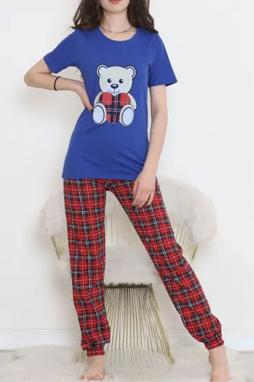  275 Desenli Pijama Takımı Saks