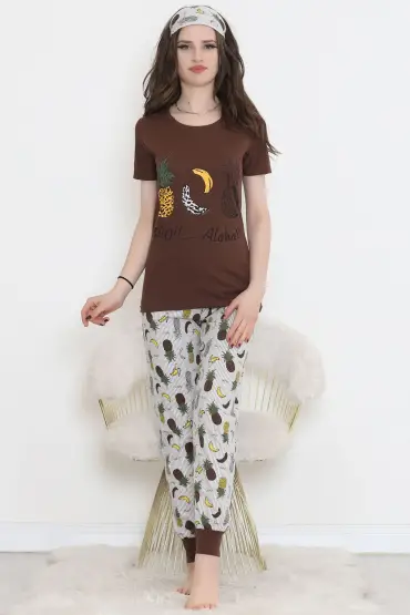  275 Desenli Pijama Takımı Kahvesarı