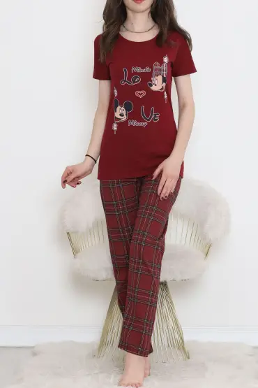  275 Desenli Pijama Takımı Bordo