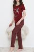  275 Desenli Pijama Takımı Bordo