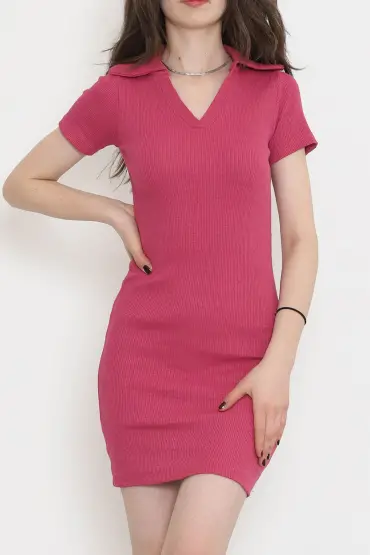  275 Kaşkorse Polo Yaka Elbise Pembe