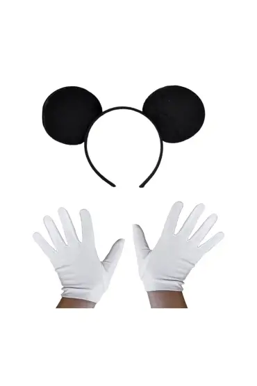 Siyah Mickey Mouse Tacı ve Beyaz Eldiven Seti  ( )