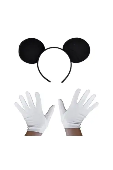  192 Siyah Mickey Mouse Tacı ve Beyaz Eldiven Seti (4172)