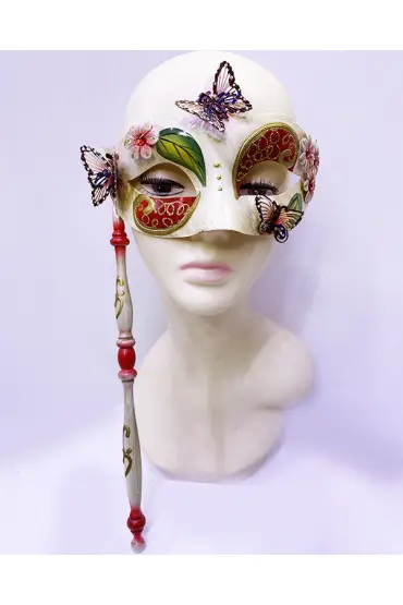 Kırmızı Renk Kelebek İşlemeli Tutmalı Venedik Göz Maskesi 33x17 cm ( )