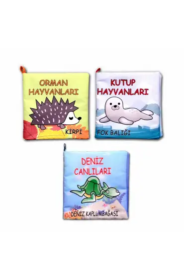  247 3 Kitap  Orman, Deniz ve Kutup Hayvanları Kumaş Sessiz Kitap