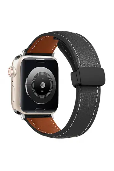  942 Apple Watch 38mm Kr414 Daks Deri Kordon - Ürün Rengi : Siyah