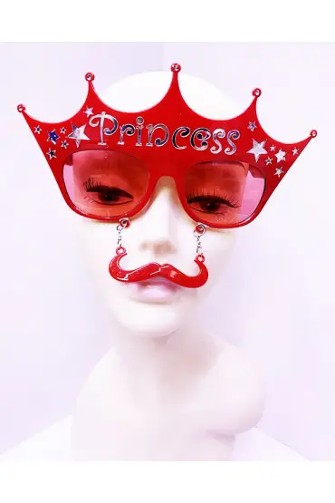 Kırmızı Üzeri Gümüş Renk Prenses Yazılı Parti Gözlüğü 10x17 cm ( )