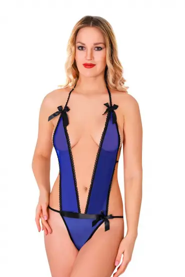  946 Mavi Lcralı Tül Bodysuit