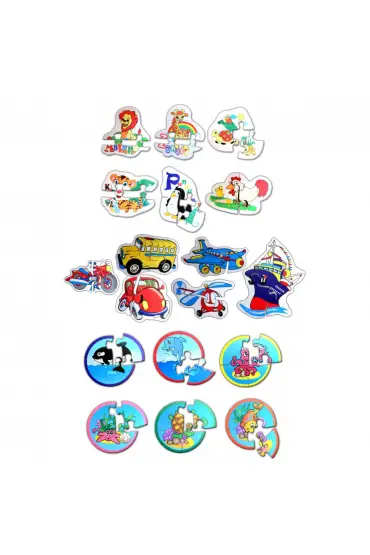  247 18 Set - 60 Parça  Hayvanlar, Deniz Canlıları ve Ulaşım Araçları 2+ Keçe Yapboz - 2 Yaş Puzzle