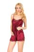  946 Bordo Saten Babydoll Şortlu Takım